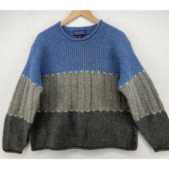 Newton Trading Co. Sweaters - NEWTON TRADING CO. Sweater Womens XL Wool Shetland Colorblock Jumper Blue Gray